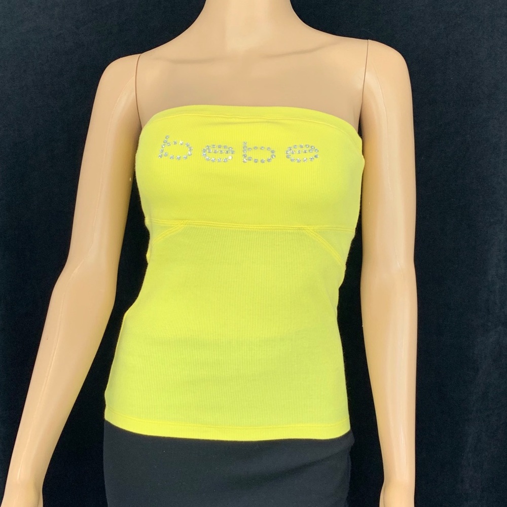 Bebe Ribbed Logo Strapless Halter Top